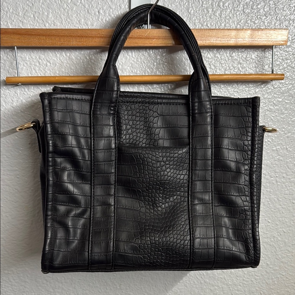 Aria Black Croc-Pattern Mommy Tote - image 2
